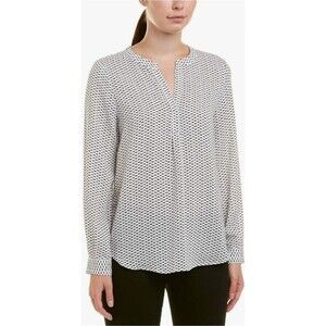 Joie Peterson B Geo-Print Long Sleeve Blouse White Black Work Career XXS
